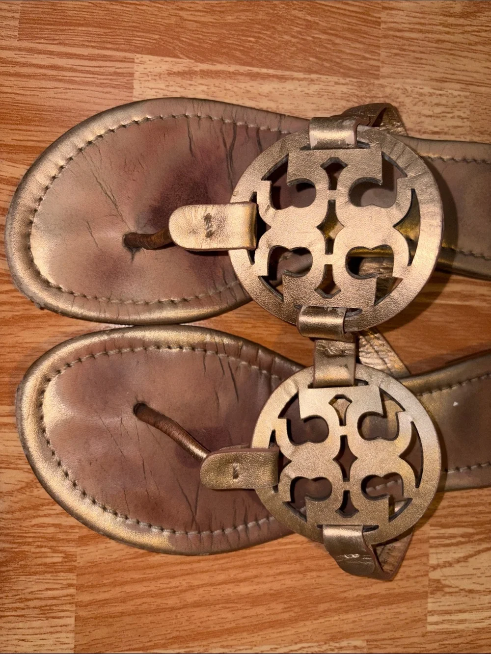 Tory Burch Metallic Gold Miller Logo Thong Sandals